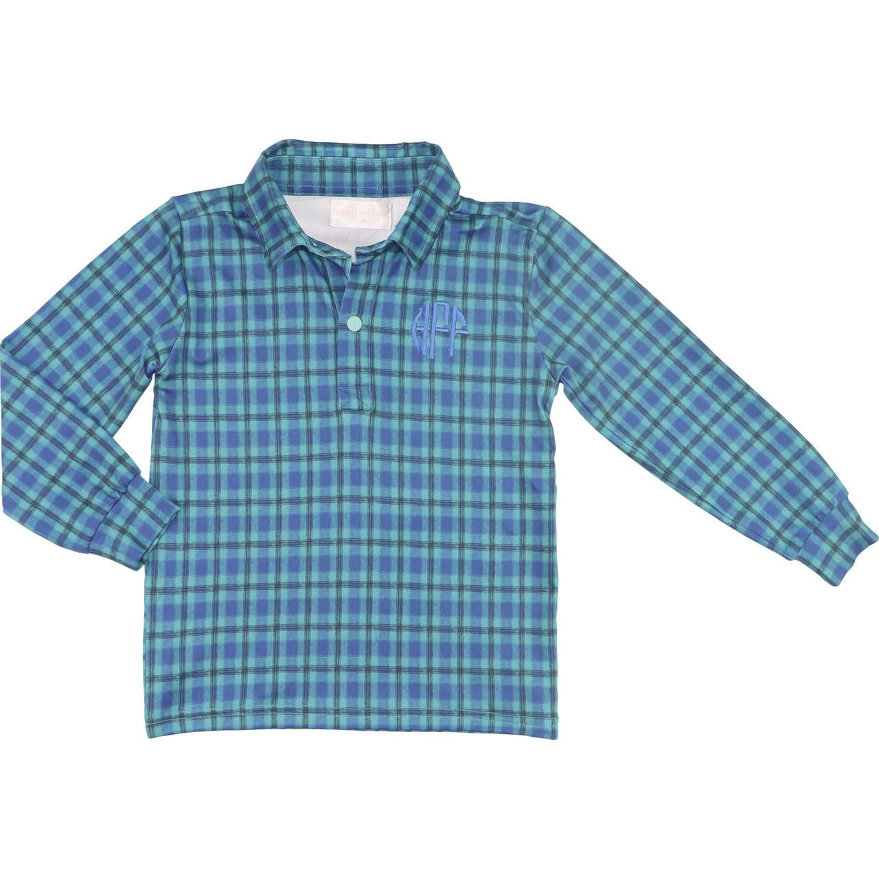 Navy And Green Plaid Knit Polo  - Shipping Early November  Monogram