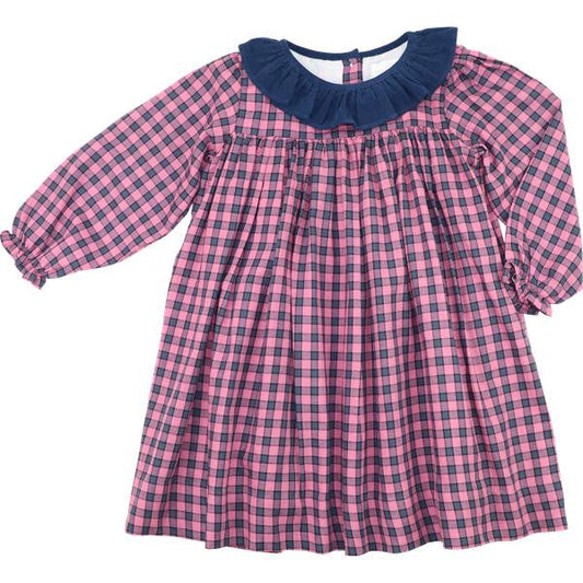 Navy And Pink Flannel Check Dress  Smocked Threads