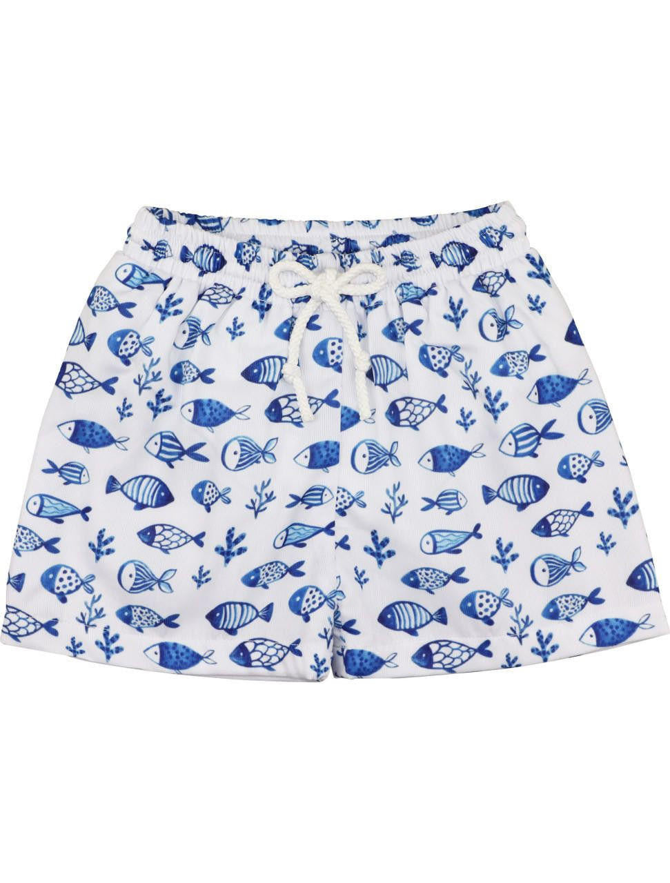 Navy And White Fish Print Swim Trunks  Smocked Threads