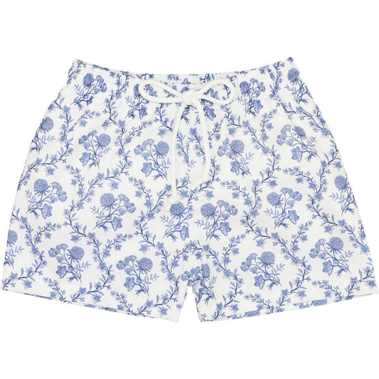 Navy And White Floral Print Swim Trunks  Smocked Threads