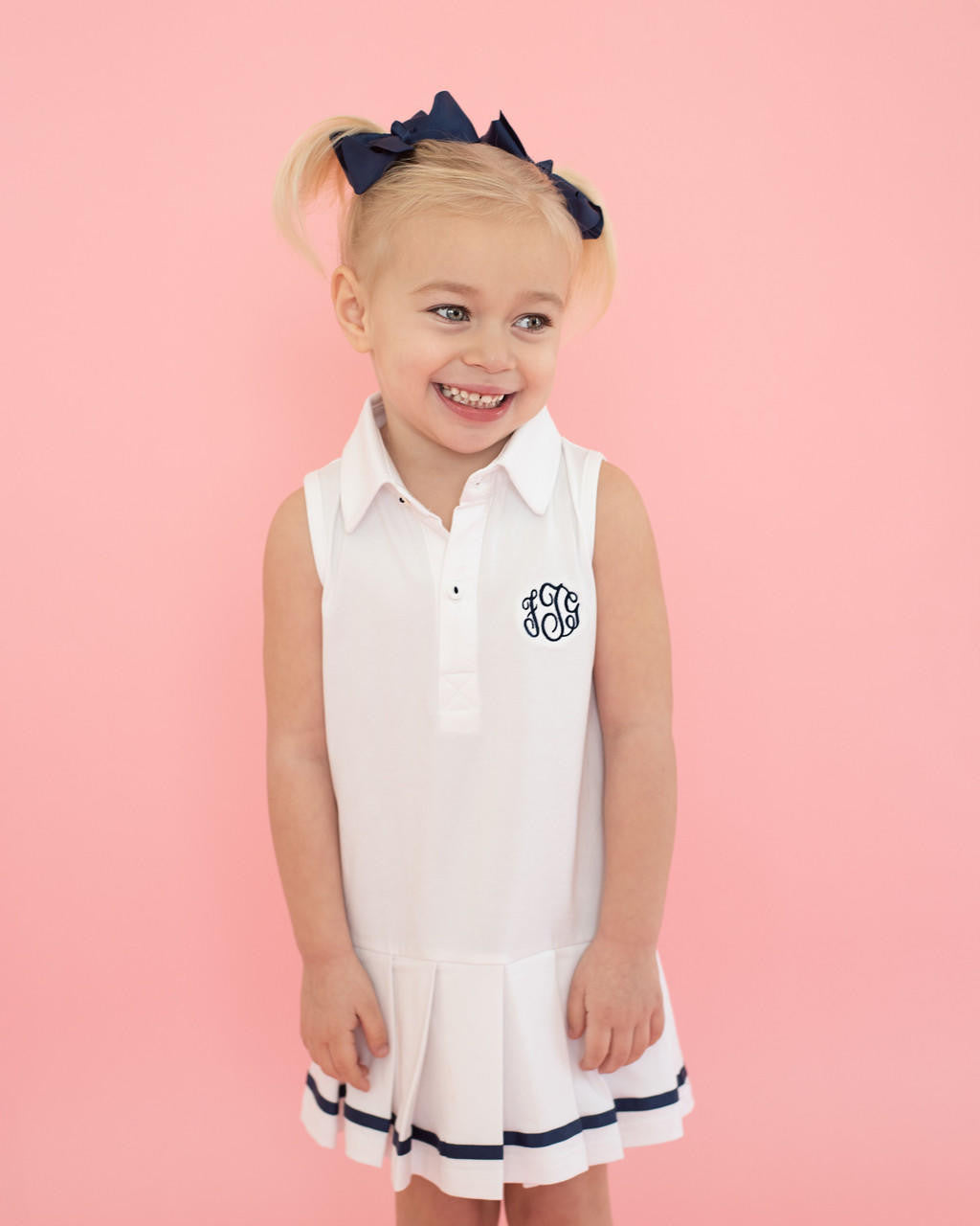 Navy And White Knit Tennis Dress   Monogram