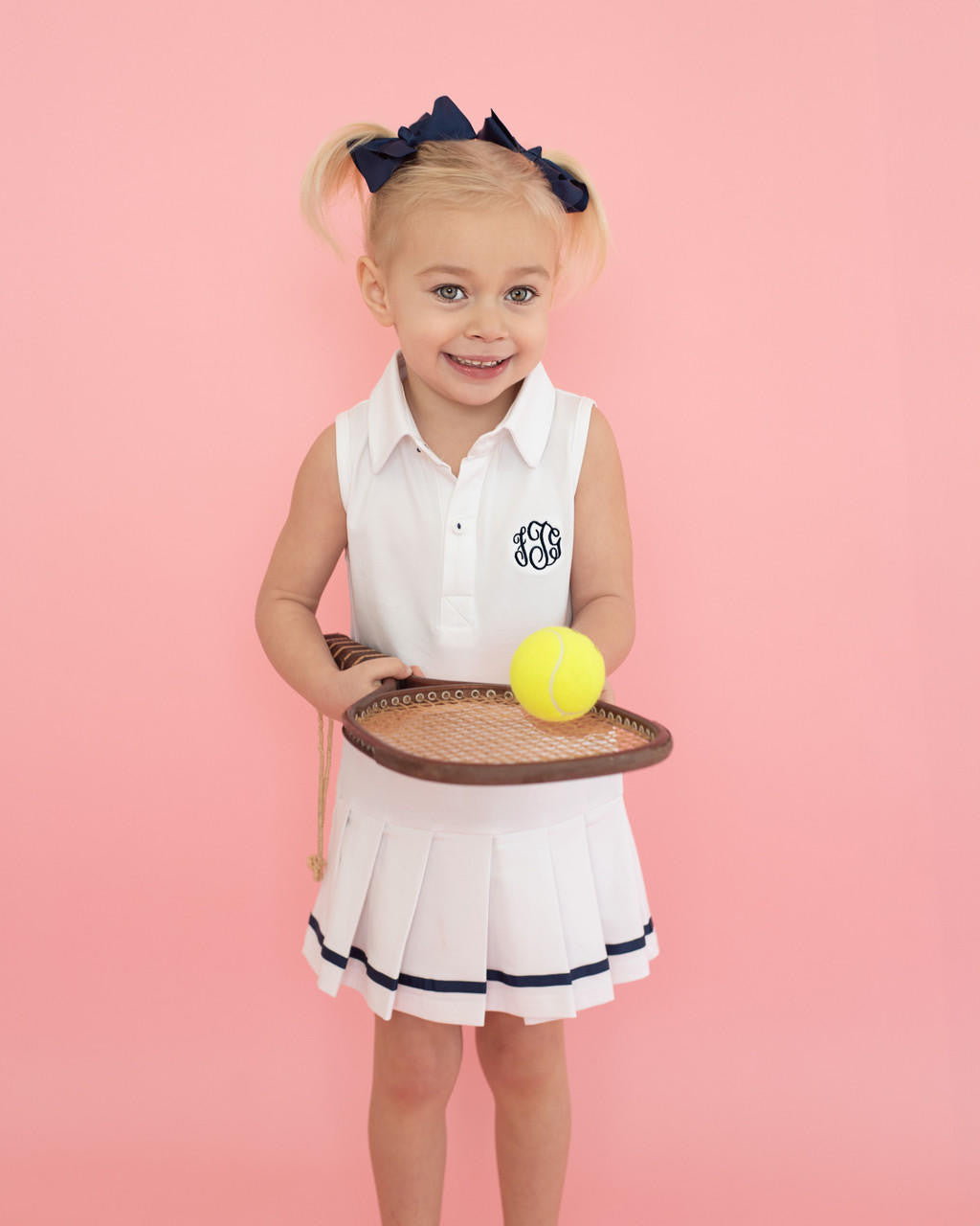 Navy And White Knit Tennis Dress   Monogram