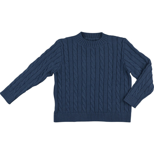 Navy Cable Knit Sweater Smocked Threads