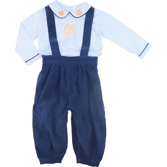 Navy Corduroy Embroidered Pumpkin Overall Set  Eliza James Kids