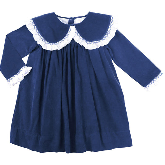 Navy Corduroy Smocked Ruffle Dress   Smocked Threads