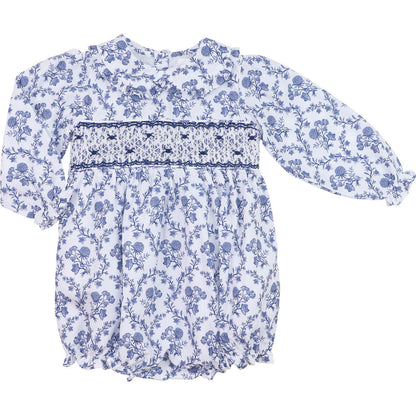 Navy Floral Smocked Rosette Bubble - Shipping Early October  Smocked Threads