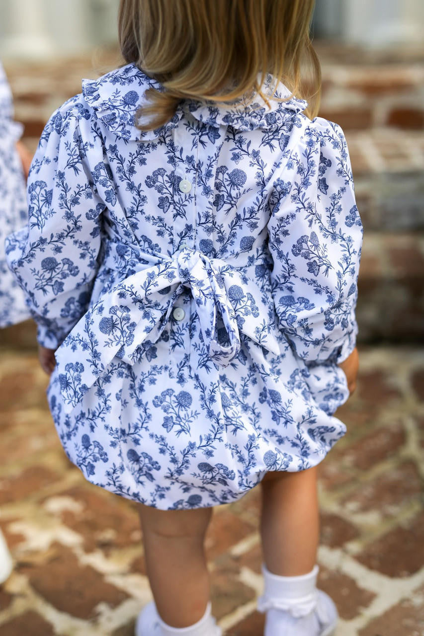 Navy Floral Smocked Rosette Bubble - Shipping Early October  Smocked Threads