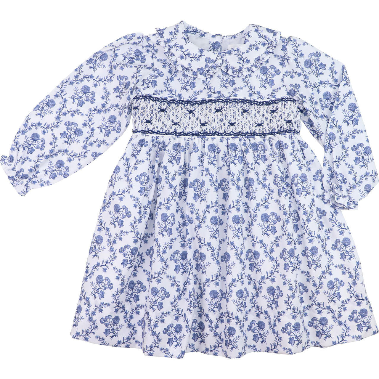 Navy Floral Smocked Rosette Dress - Shipping Early October  Smocked Threads