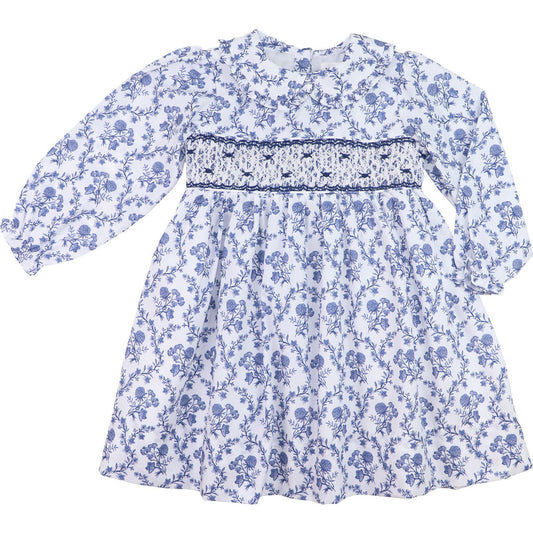 Navy Floral Smocked Rosette Dress - Shipping Early October  Smocked Threads