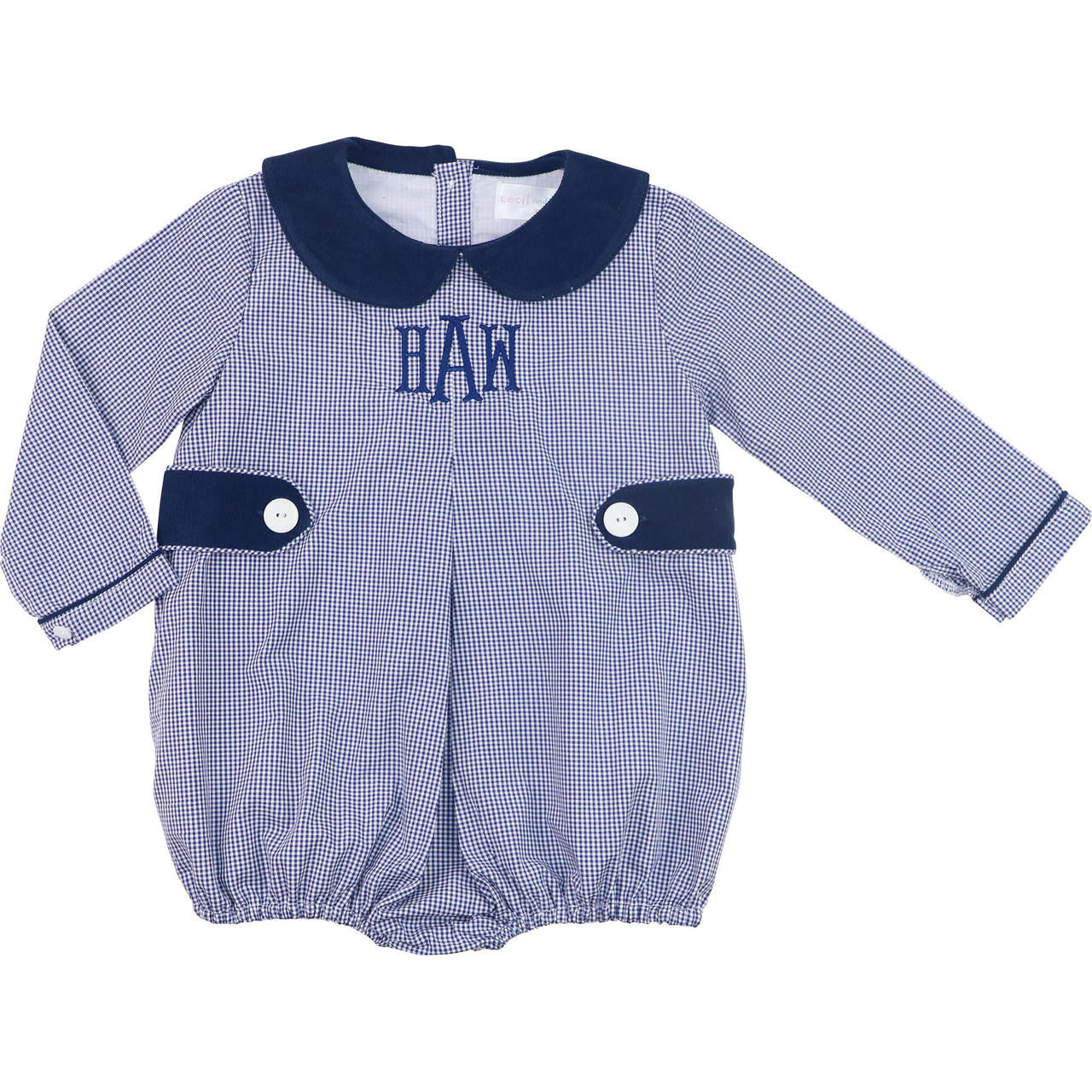 Navy Gingham And Corduroy Bubble  Eliza James Kids