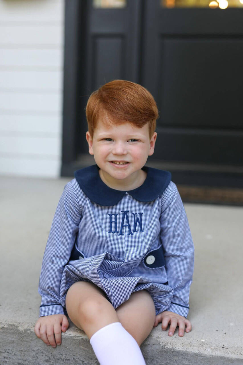 Navy Gingham And Corduroy Bubble  Eliza James Kids