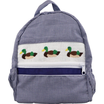 Navy Gingham Smocked Mallard Backpack Smocked Threads