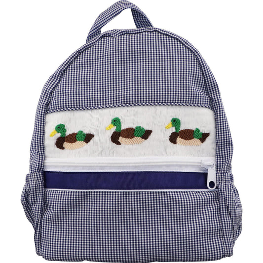 Navy Gingham Smocked Mallard Backpack Smocked Threads