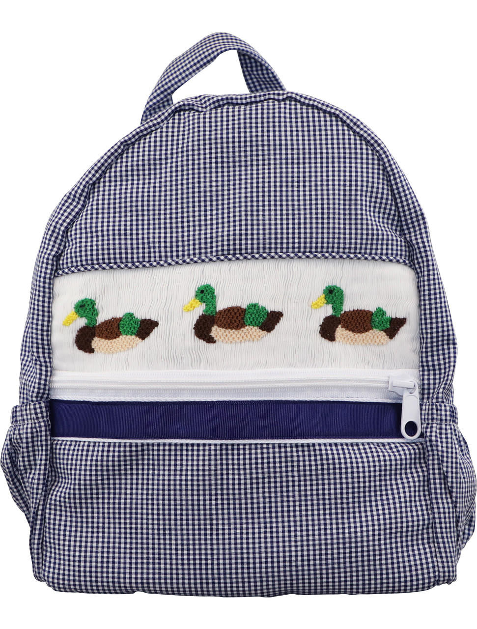 Navy Gingham Smocked Mallard Backpack Smocked Threads