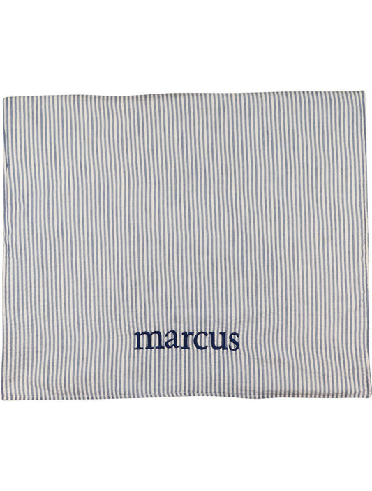 Navy Mini Stripe Seersucker Beach Towel  Monogram - Cecil and Lou