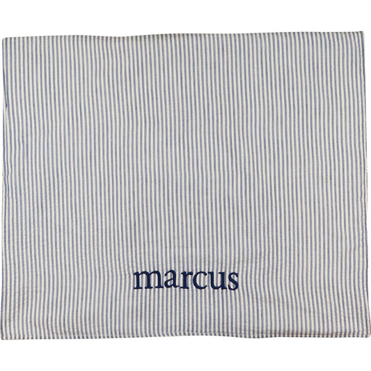 Navy Mini Stripe Seersucker Beach Towel  Monogram - Cecil and Lou