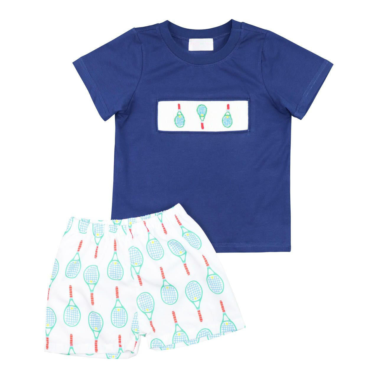 Navy Smocked Tennis Racket Short Set  Smocked Threads