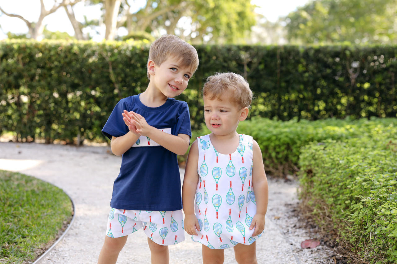 Navy Smocked Tennis Racket Short Set  Smocked Threads