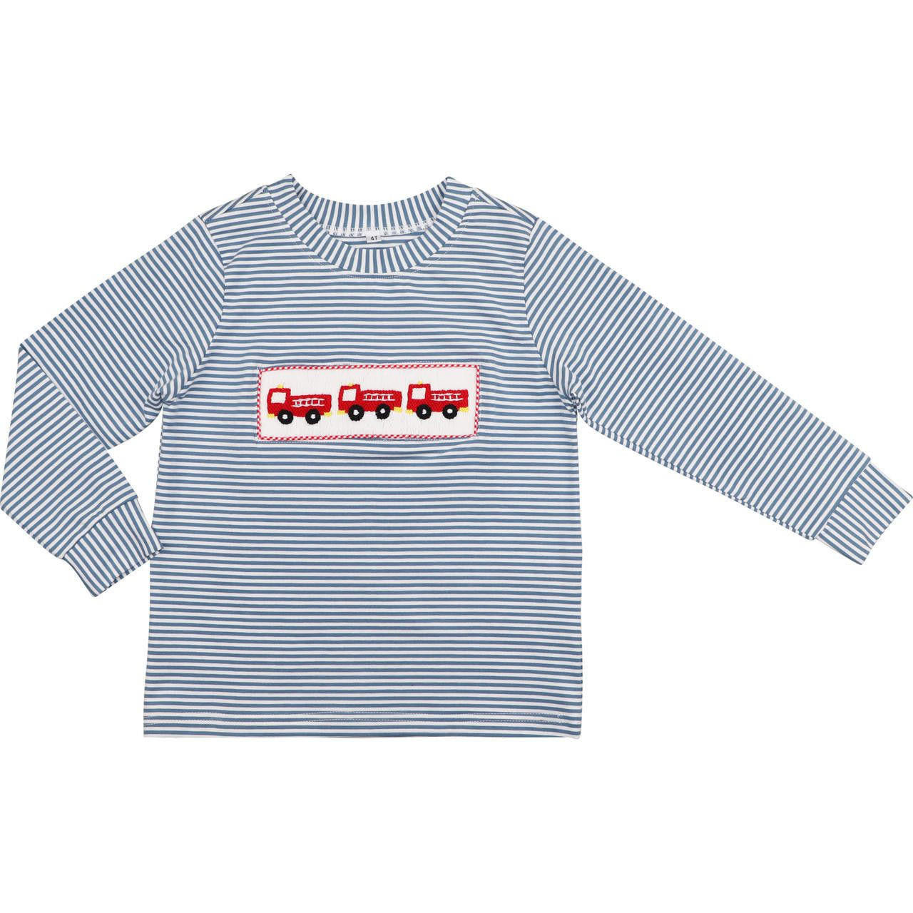 Navy Stripe Knit Smocked Firetruck Shirt  - Shipping Late September  Cecil and Lou