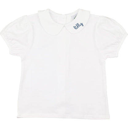 Girls White Knit Peter Pan Shirt