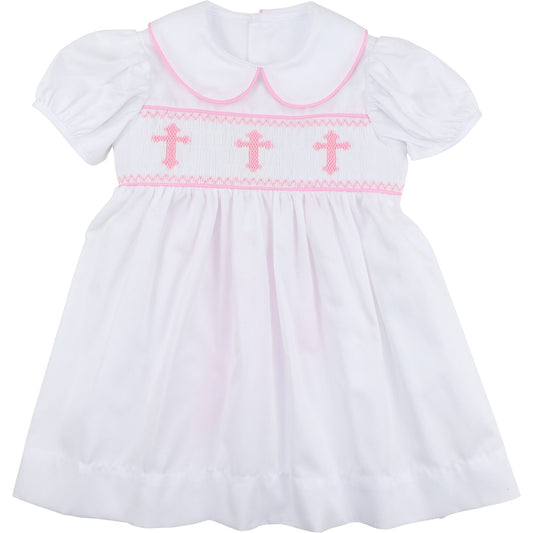 White And Pink Smocked Cross Dress