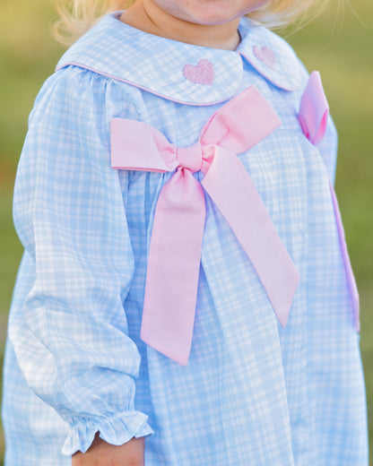 Blue Plaid Bow And Hearts Dress