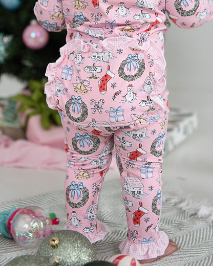 Pink North Pole Knit Zipper Pajamas