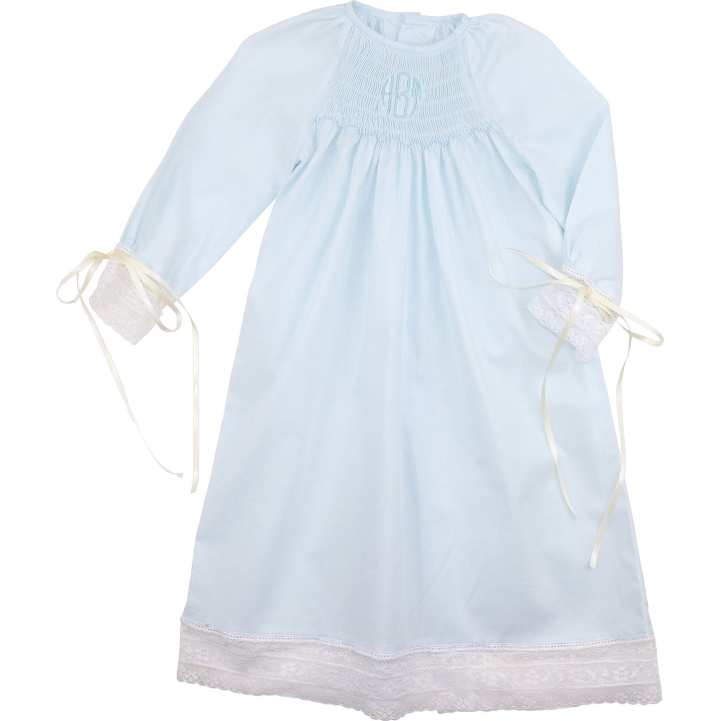 Blue Smocked Heirloom Baby Gown