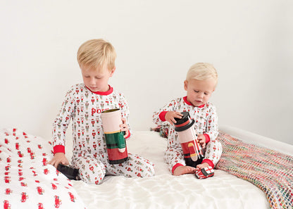 Red And Green Nutcracker Knit Zipper Pajamas