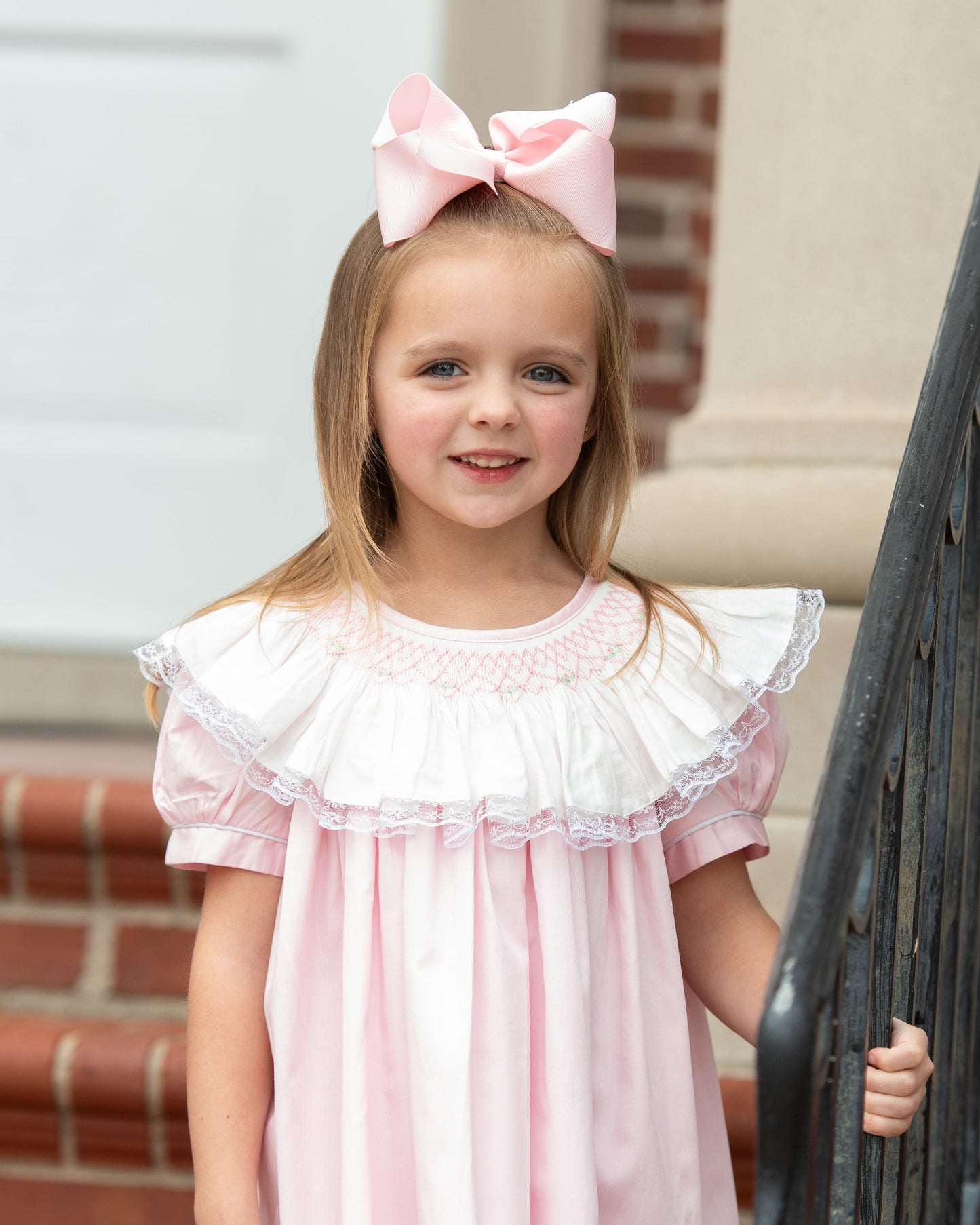 Pink Smocked Ruffle Neck Dress