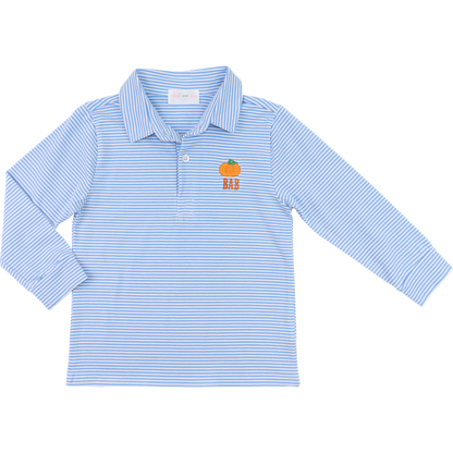 Blue Mini Stripe Embroidered Pumpkin Polo