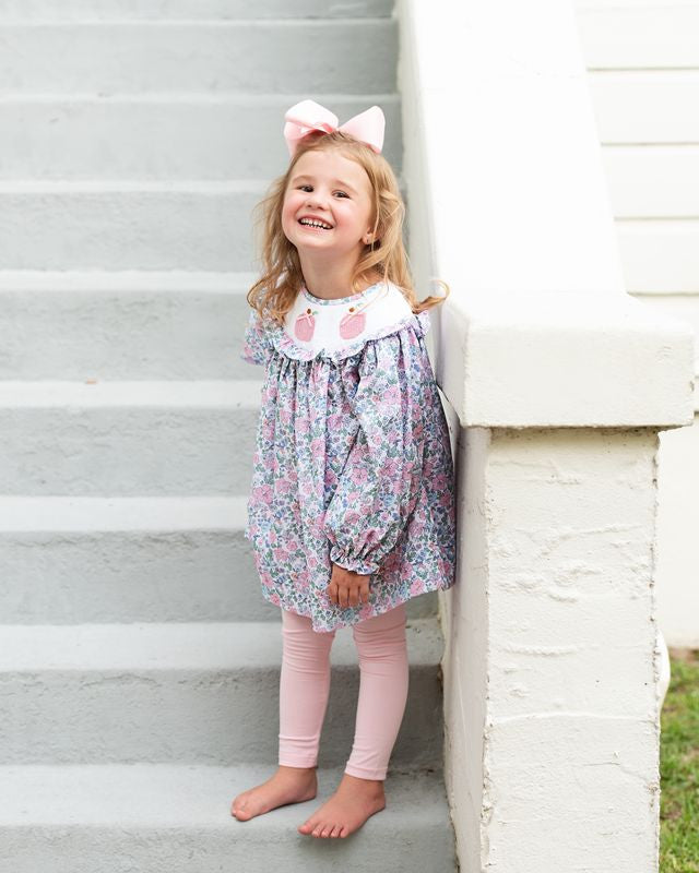 Pink And Blue Floral Smocked Pumpkin Legging Set