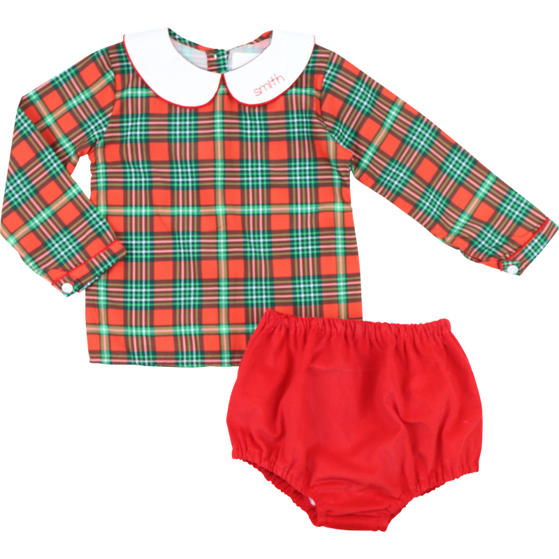 Green And Red Holiday Plaid Diaper Set