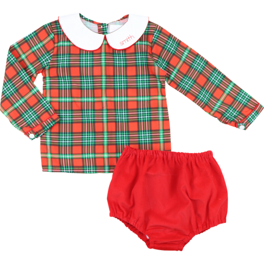 Green And Red Holiday Plaid Diaper Set