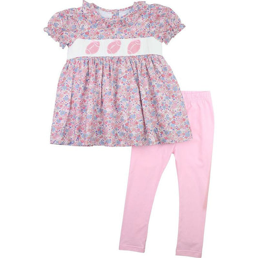 Fall Floral Pink Smocked Football Legging Set