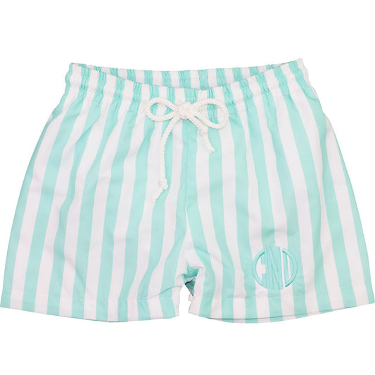 Mint Stripe Swim Trunks