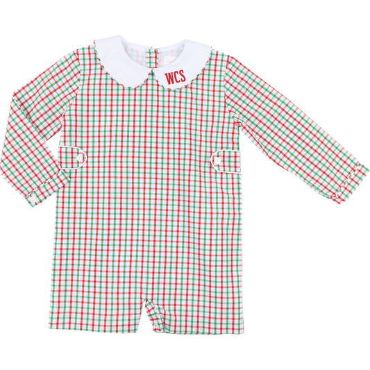 Red And Green Windowpane Short Romper