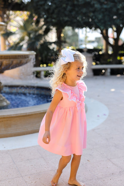 Pink Honeycomb Eyelet Bow Dress