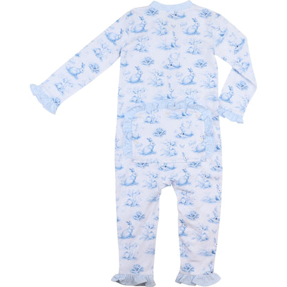 Blue Toile Bunny Knit Zipper Pajamas