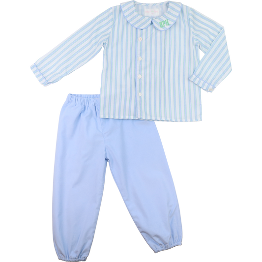 Blue Corduroy Herringbone Ankle Pant Set