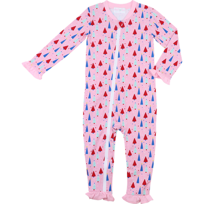 Pink And Red Christmas Tree Knit Zipper Pajamas