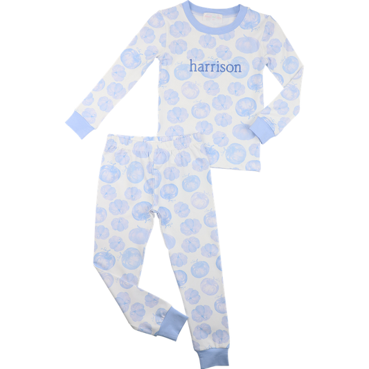 Blue Pumpkin Print Knit Pajamas