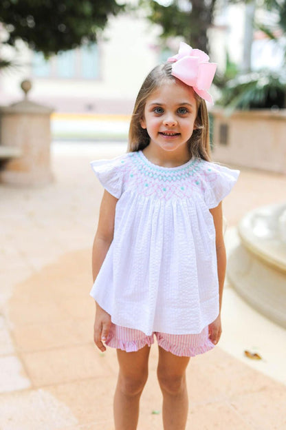 Pink Smocked Seersucker Short Set