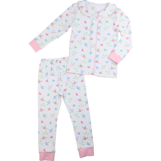 Flower And Heart Print Knit Pajamas