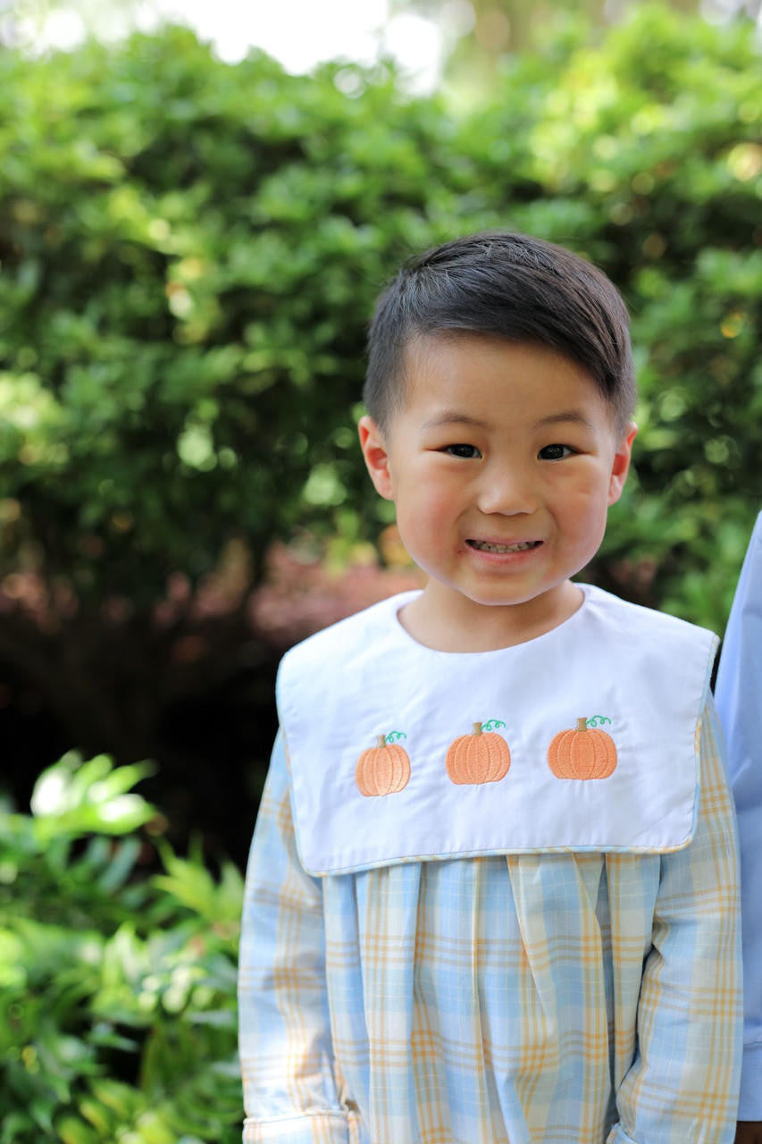 Orange And Blue Plaid Embroidered Pumpkin Bubble - Shipping Mid September  Smocked Threads