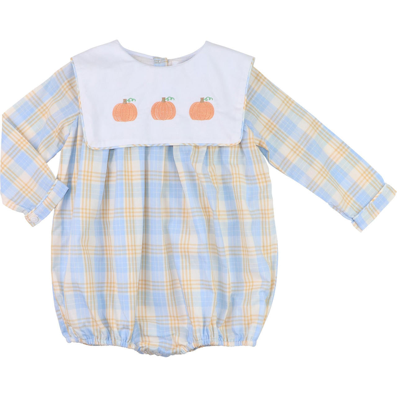 Orange And Blue Plaid Embroidered Pumpkin Bubble - Shipping Mid September  Smocked Threads