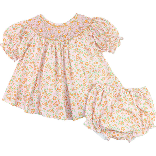 Orange Floral Smocked Diaper Set  Eliza James Kids