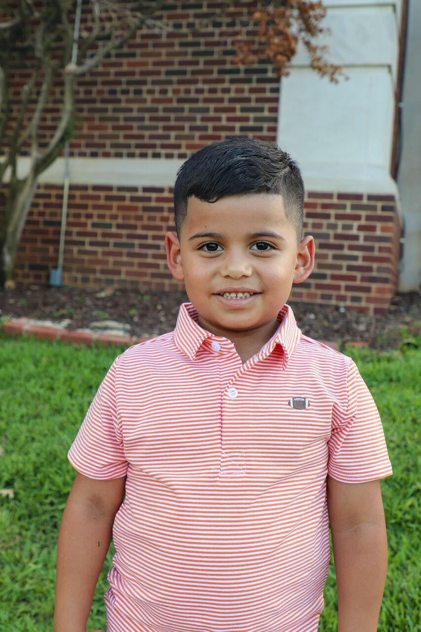 Orange Stripe Knit Embroidered Football Polo  Smocked Threads