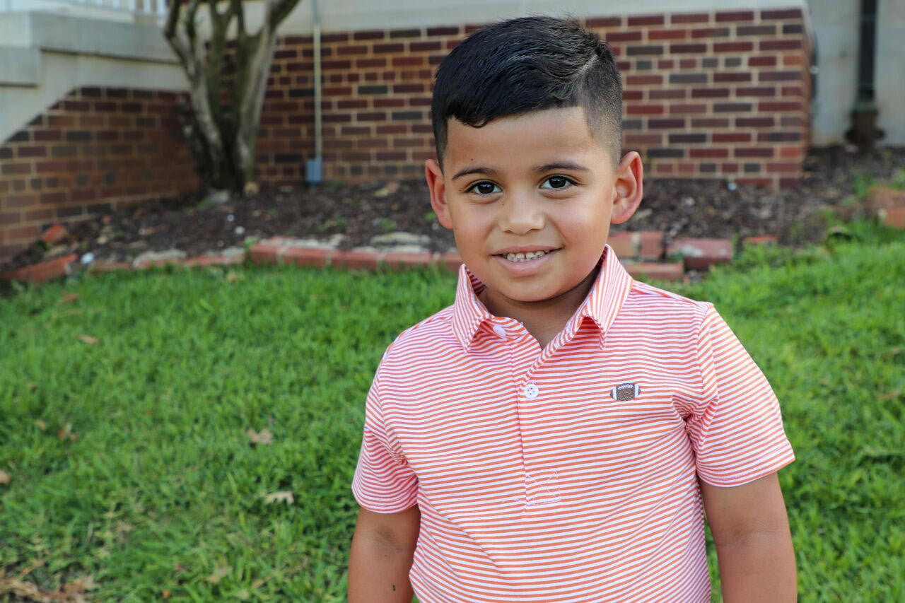 Orange Stripe Knit Embroidered Football Polo  Smocked Threads