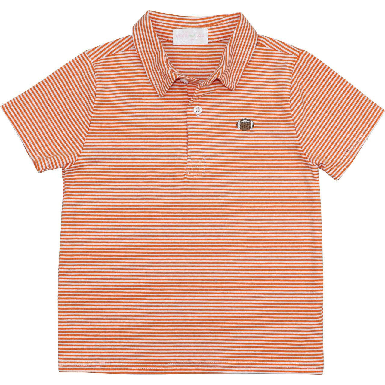 Orange Stripe Knit Embroidered Football Polo  Smocked Threads